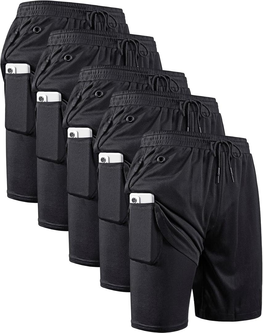 JWJ Mens 2 in 1 Running Shorts Quick Dry Gym Athletic Workout Clothes with Side Pockets, Large