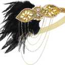 BABEYOND 1920s Accessories for Women - Flapper Headpiece Feather Great Gatsby Accessories for Women Pearl Necklace Gloves (Black Gold)