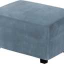 H.VERSAILTEX Real Velvet Plush 1 Piece Form Fit Stretch Rectangle Folding Storage Covers Ottoman Slipcovers Removable Footstool Protect Footrest Covers Elastic Bottom Washable(Large, Stone Blue)