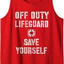Funny OFF DUTY SAVE YOURSELF Lifeguard Swimming Pool Beach Tank Top (Small, Red)