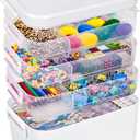 16 QT Stackable Craft Storage Organizer Box with Handle, White, Removable Trays for Art Supplies and Crafting 11.1''x10.83''x10.83''(4 Layer-White)