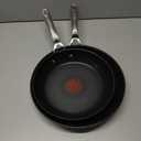 T-Fal x Jamie Oliver Nonstick Coated Stainless Steel Pans 9.5" & 11", Induction Compatible, Oven Safe up to 500F, Chef's Stainless Steel Skillet, Frying Pan, Silver