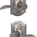 Schlage F10 ACC 619 CAM Accent Door Lever with Camelot Trim, Hall & Closet Passage Lock, Satin Nickel