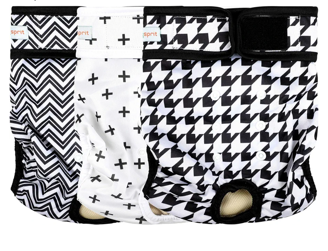 Langsprit Washable Female Dog Diapers (3 Pack)  No Leak Reusable Diapers for Doggy Female in Period  Highly Absorbent Dog Heat Panties with Adjustable Snaps XL