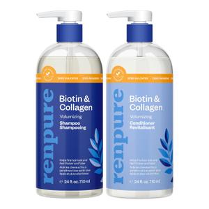 Renpure Biotin & Collagen Shampoo & Conditioner Set, Plant- Based - Nutrient Infused Formulas for Fuller, Thicker Looking Hair - For Fine Hair - Vitamin B7 (Biotin) & Collagen - 24 Fl Oz each, 2 Pack (Blue)