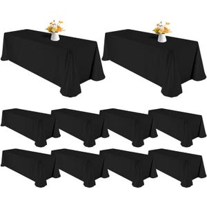 10 Pack Polyester Tablecloths, Black 90 x 156 Inch Polyester Table Cloth for 8 Foot Rectangle Tables, Stain and Wrinkle Resistant Washable Fabric Table Cover for Wedding Banquet Restaurant Party