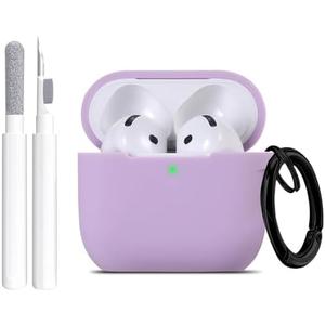Maxjoy for Apple Airpods 4th Generation Case Cover(2024), Silicone Case with Cleaner Kit & Keychain Compatible Compatible with Airpods 4 case for Women,Men(Lavender Purple) 3 Pack