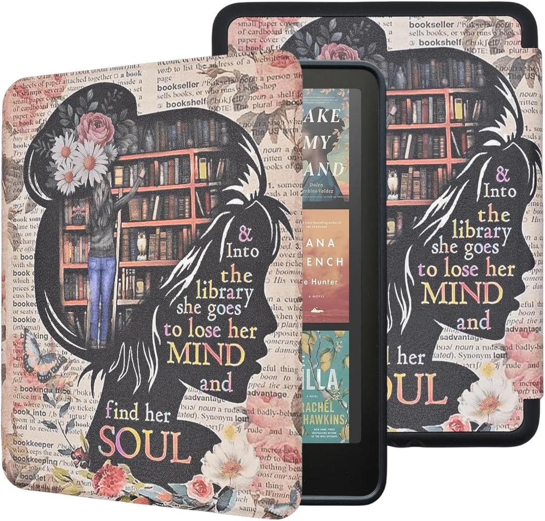 Case for All-New Kindle Paperwhite 12th Gen 2024 and Kindle Colorsoft Signature Edition, Book Lovers Gifts Lightweight PU Leather Protective Cover with Auto Sleep Wake Hand Strap