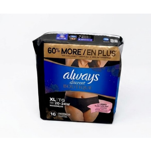 Always Discreet Boutique Incontinence and Postpartum Underwear for Women, Maximum Protection, XL, Black, 16 Count (Pack of 1)