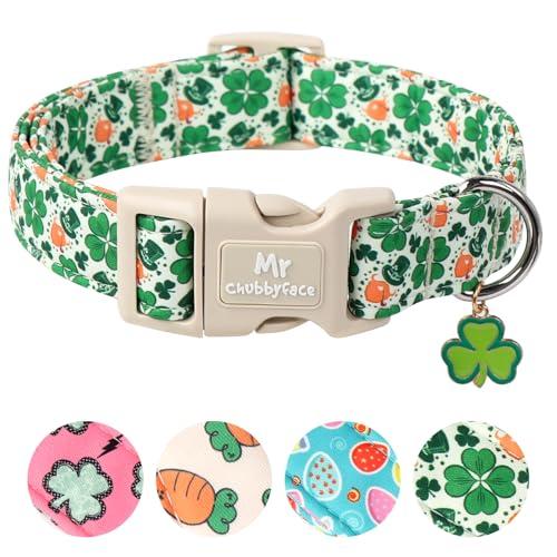 MR.CHUBBYFACE St. Patrick's Dog Collar,Green Clover Lucky Shamrock Pet Collar with Quick Release Buckle, Durable Adjustable Spring Collars Gifts for Small Medium Large Dogs, M