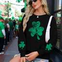 DUTUT St. Patrick's Day Sweatshirt Women Shamrock Shirt Lucky Clover Graphic Shirts Irish Casual Long Sleeve Tops (Black, S)