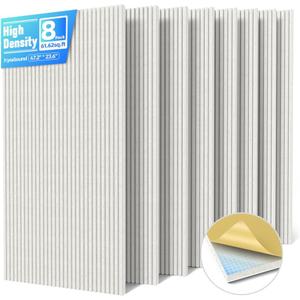 8 Pack Large Acoustic Panels Sound Absorbing with Self-Adhesive, 47.2*23.6*0.36 High Density Sound Proof Foam Panels for Walls, 3D Vertical Soundproof Wall Panels for Home Studio Office Decor-Ivory