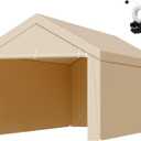 VEVOR Carport Replacement Canopy Cover, 10 x 20 ft Potable Garage Tent Top Tarp with Sidewalls, UV-Resistant & Waterproof, Heavy Duty Car Shelter Tarp with Ball Buggees, Beige, Frame Not Included