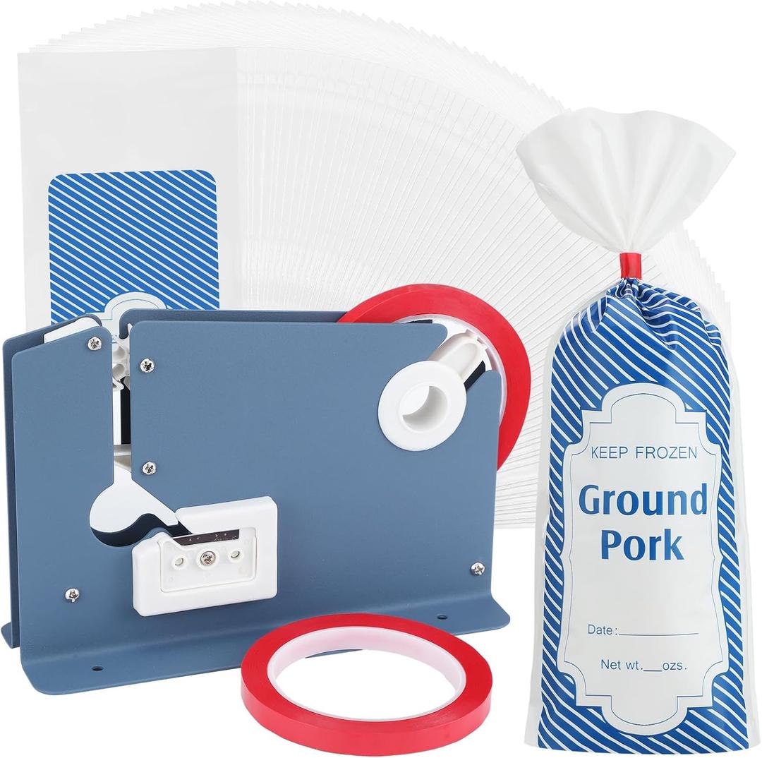 Pickmesh 300 Pcs Freezer Bags 1lb Ground Meat Bags with Tape Bag Sealer 2 Sealing Tape Sausage Burger Bag for Packaging Storing Processing Protect Your Meat from Freezer Burn(Blue)