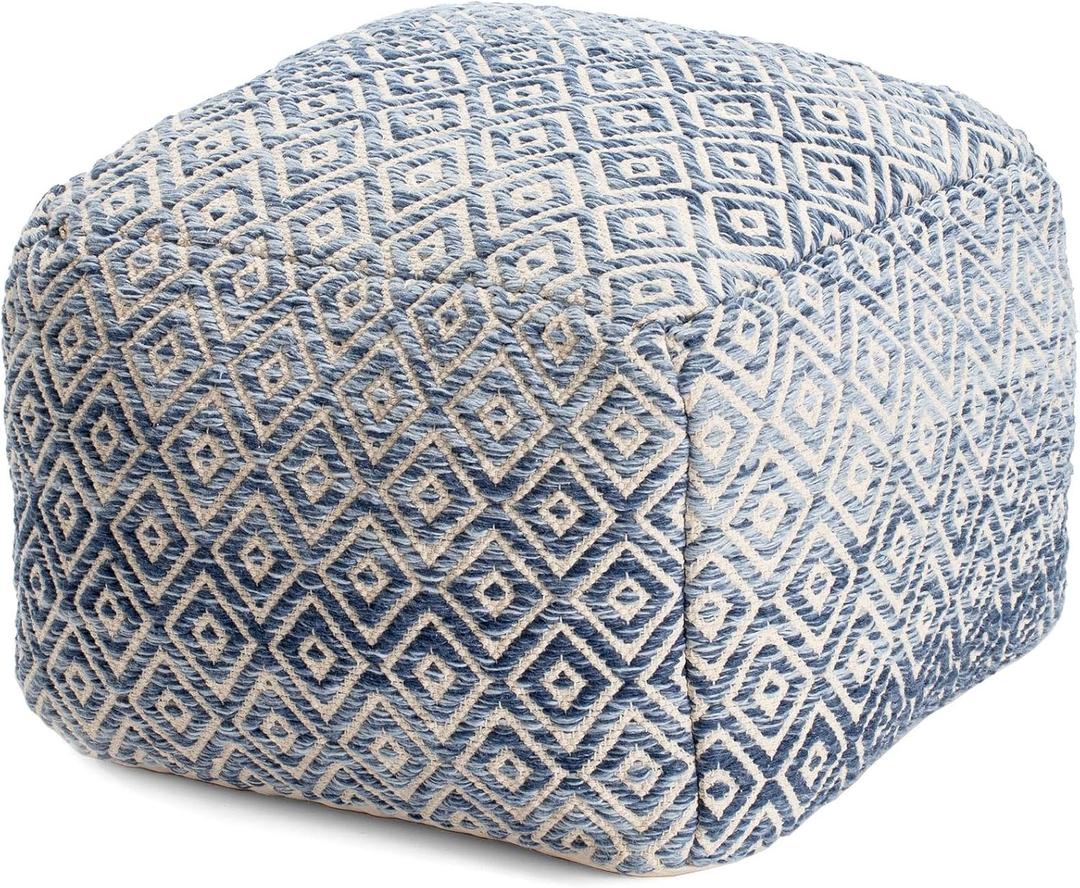 Anji Mountain Pouf Ottoman Foot Rest, Handmade Ottoman Pouf, Comfortable Foot Stool, Decorative Floor Seating for Living Room Decor, Bedroom & Home Dcor Accent - Marine, 22"D x 22"W x 16"H