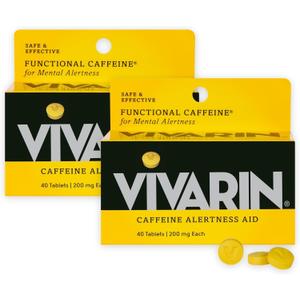 Vivarin, Caffeine Pills, 200mg Caffeine per Dose, Safely and Effectively Helps You Stay Awake, No Sugar, Calories or Hidden Ingredients, Energy Supplement, 40 Tablets - 2 Count