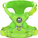 PoyPet No Pull Dog Harness, No Choke Reflective Dog Vest, Adjustable Pet Harnesses with 2 Leash Attachments with Easy Control Padded Handle for Small Medium Large Dogs(Green Matching Trim,M)