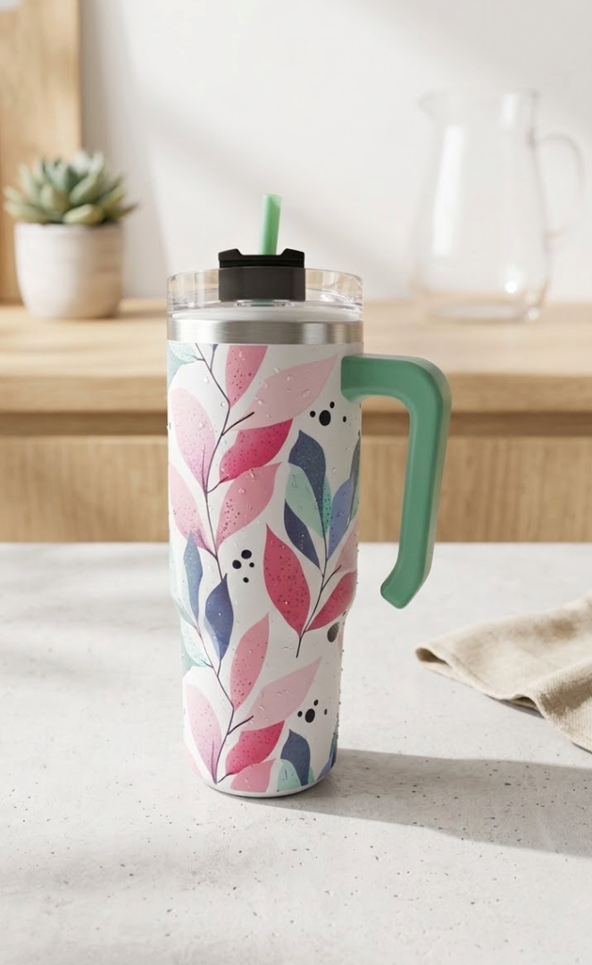 Spring Flowers Art Light Color Vacuum Insulated Tumbler with Lid 40 oz Water Bottle Reusable Coffee Travel Mug Spill Proof Leak Proof for Water, Iced Tea or Coffee