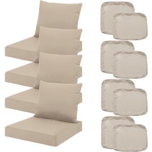 Outdoor Seat Cushion Cover Set of 4, Patio Cushion Covers Replacement Waterproof Backrest and Deep Seat Cushion Covers Set for Patio Furniture(24 x 20 Inch, 24 x 24 x 4 Inch, Tan)