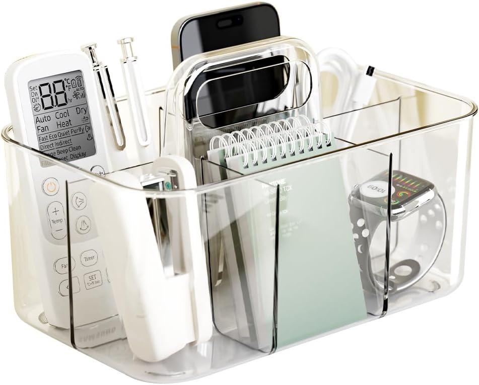 Vidifor Clear Thickened Portable Caddy Tote, Shower Caddy with Handle for Art Supplies, Makeup, Crafts, Colored Pencils, Sewing, Office Supplies (Clear)