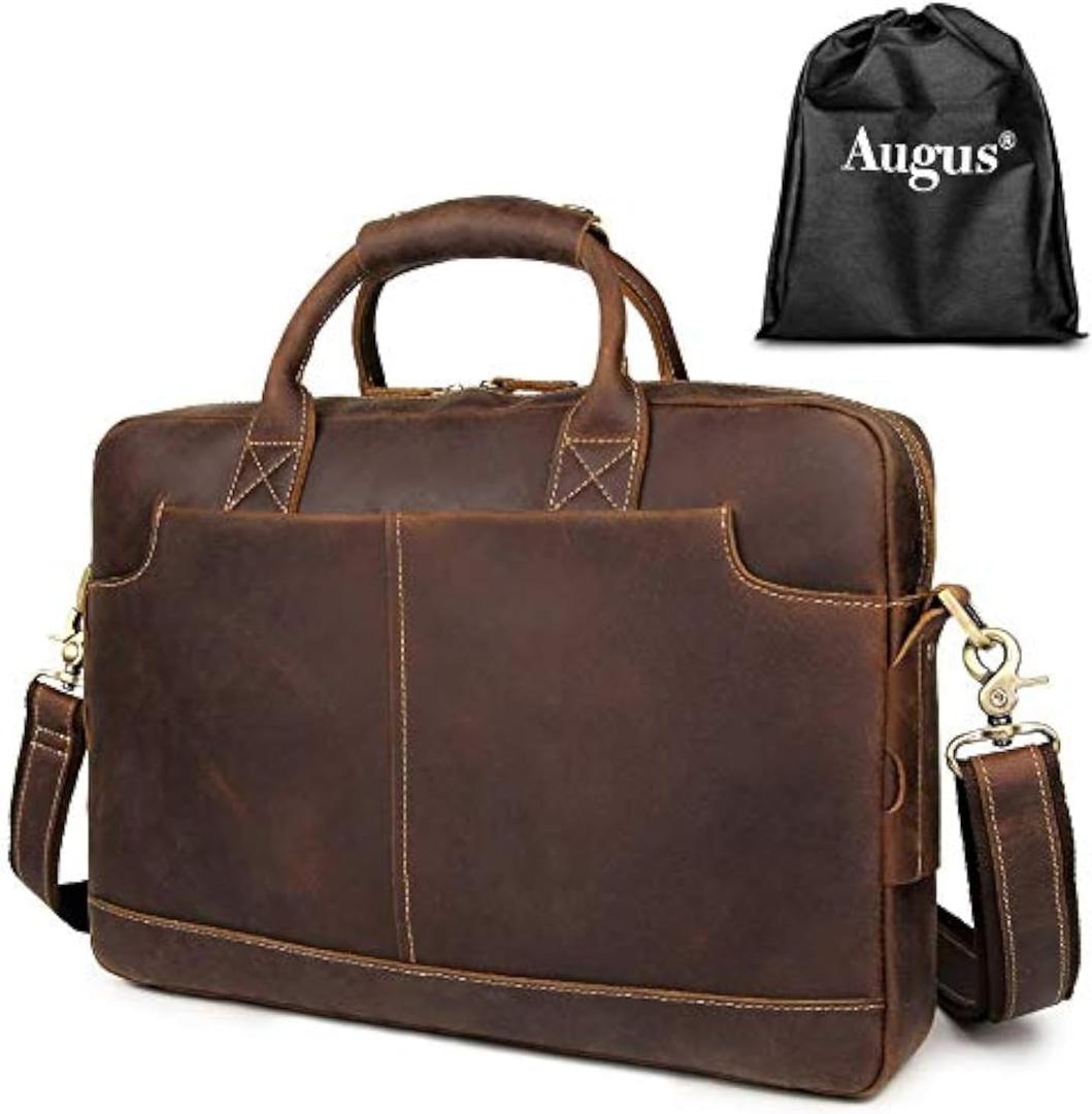Augus Vintage Leather Briefcase for Men 15.6 Inch Laptop Computer Bag Retro Messenger Crossbody Shoulder Bag | Vintage Leather (Brown)