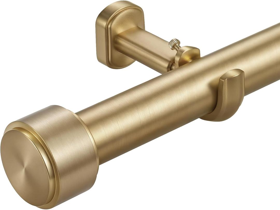 Heavy Duty Curtain Rods,1 1/4" Large Diameter Premium Nonadjustable Curtain Rod, 96in/8ft Custom Window Treatment Rods with Durable Aluminum Brackets and End Caps Gold Finish