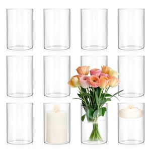 12 Pcs Glass Cylinder Vase for Centerpieces 8 Inch Tall Clear Glass Flower Vases Wedding Decorations Modern Bulk Cylinder Flower& Plant Vases for Table Shelf Party Home Decor (8 x 4 Inch)