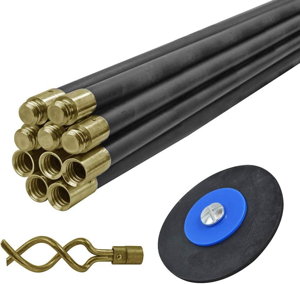 Faithfull FAIDRSET12 Drain Rod Set 9M (30ft) 10 x Rods, Plunger, Worm. Brass Rod Commectors, 10 x 920mm