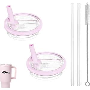 2 Pack 40 oz Tumbler Flip Straw Lid Replacement fit for HydroJug, Spill Proof Splash Resistant Tumbler Lids,Reusable Leak Proof Tumbler Cover for Cup Accessories (Pink)