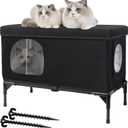 Outdoor Cat House Weatherproof, Insulated Feral Cat Houses for Cats with Cozy Cushion, Elevated Outdoor Cat Shelter, Equipped with Escape Door, Outside Cats House for Stray Cats(Large) (Black)