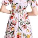 Gardenwed Chiffon Floral Dresses Summer Sun Beach Dresses for Women with Elastic Waist (White, XXXL)
