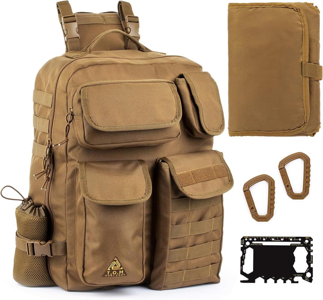 T.O.M HORIZONS Sling Diaper Bag for Dad; Single-handed Diaper Changing System. Changing Pad and much more included (Khaki)