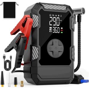 4000A Car Jumper Starter Portable with Air Compressor, 12V Battery Jump Starter with Tire Pump 150PSI for 10L Gas Diesel Engines, Car Battery Jumper Box Pack Combo with LED Light, Father Day Gift