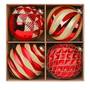 Alupssuc 6''/150mm Large Christmas Ball Ornaments, 4Pcs Christmas Tree Decor, Shatterproof Hanging Decorations with Hooks, Red & Gold Baubles for Xmas Tree, Wedding, Holiday and Party Decor