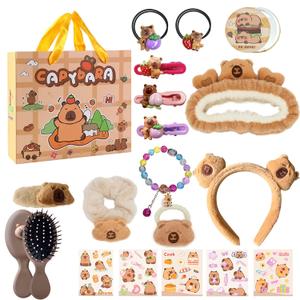 Carpibara Girls Gift Set Kawaii Hair Accessories Mirror Comb Set with Scrunchies, Bracelet, Hair tie, Hair Pins, Headbands, Cartoon Stickers Friendship Birthday Gifts for Teens Kids (1 Count (Pack of 18), Capibara)
