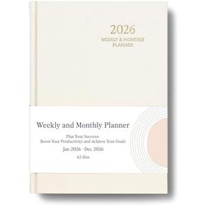 2026 Planner - Weekly and Monthly Planner, January 2026 - December 2026, Linen Hardcover, 2026 Calendar Planner Book with Tabs, Aesthetic, Perfect for Office Home School Supplies (Beige, A5)