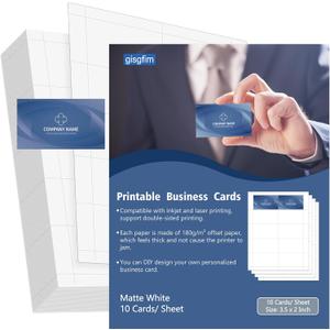 gisgfim 1500 Piece Blank Printable Business Cards 3.5 x 2inch Matte White Perforated Business Card Paper, 150 Sheets Compatible with Laser & Inkjet Printer Double-sided Printing Heavyweight