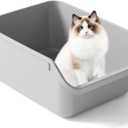 Large Cat Litter Box with High Side Cat Litter Pan Boxes for Indoor Cats Kitty Litter Box with Low Entry Open Top Entrance Anti-Splashing(Grey)
