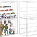 Display Case for Collectibles 4 Layer Updated Adjustable Acrylic Display Case with Magnetic Door Clear Stackable Display Box Hobby Display Cases for Figures, 4 Pack
