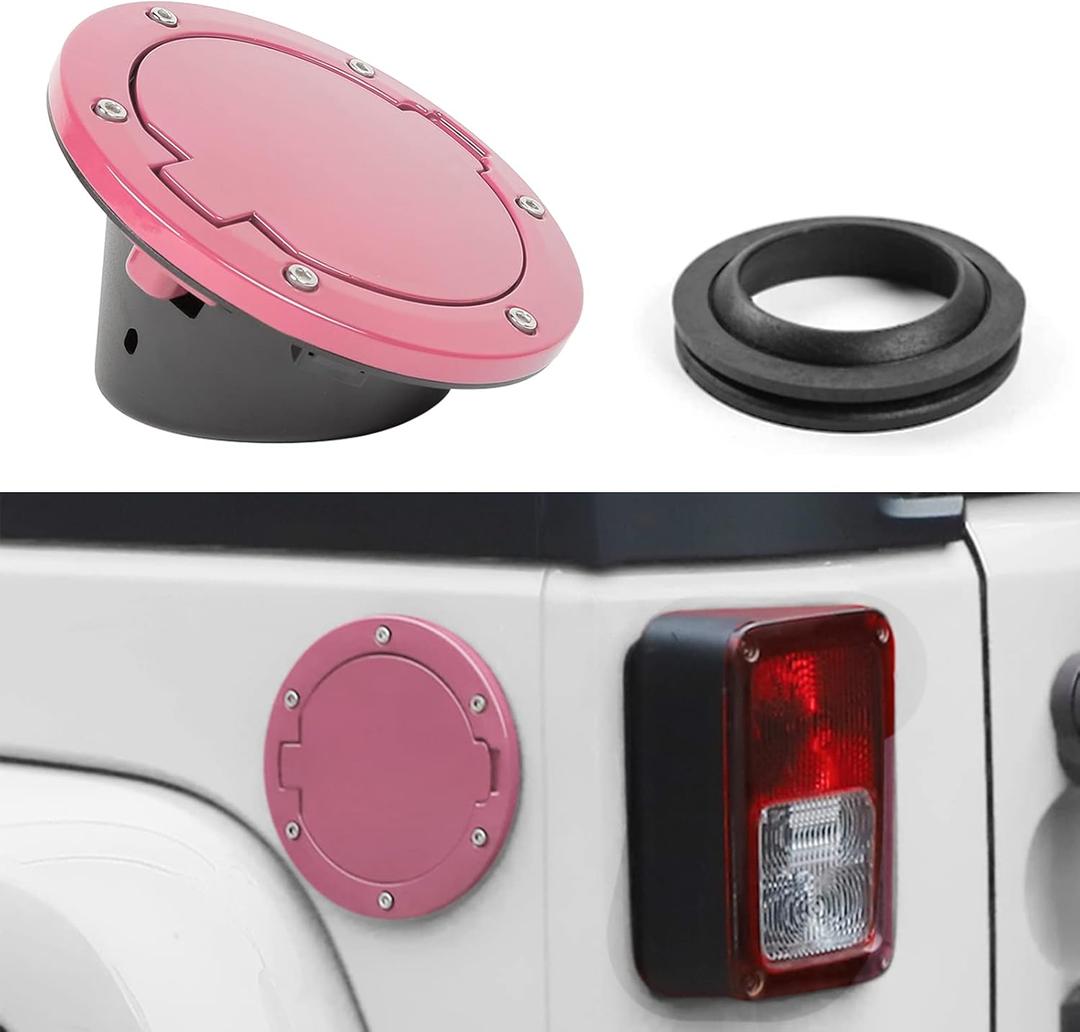 JeCar JK Fuel Filler Cover Gas Cap Aluminum Alloy Gas Tank Door Exterior Accessories for Jeep Wrangler 2007-2018 JK JKU, Pink
