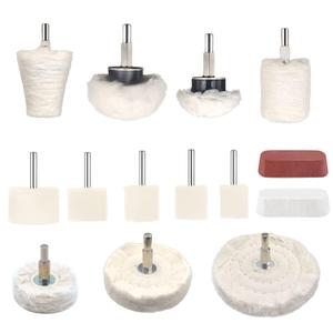14 Pcs Polishing Wheel Kit for Drill - Buffing Pad Set With 2 Compounds and 5 Felt Wheels for Aluminum, Stainless Steel, Chrome, Metal, Glass, Car Detailing