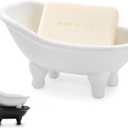 1piece 5.6" White Ceramic Mini Bathtub Soap Dish Small Planter Makeup Organizer Container Hamster Bathtub (White)