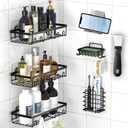 Rustproof Shower Caddy Hanging 7-Pack, Adhesive Shower Shelves Set, No Drillin Shower Organizer for Inside Shower, Wall-Mounted Bathroom Shower Baskets, Removable RV Shower Racks, Shower Organization