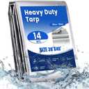 Tarp Waterproof Heavy Duty, 14 Mil Sliver Thick Waterproof Poly Tarp for Outdoor Camping Pool Car Tent, Rip and Tear Proof Tarpaulin with Grommets and Reinforced Edges (30'X40')
