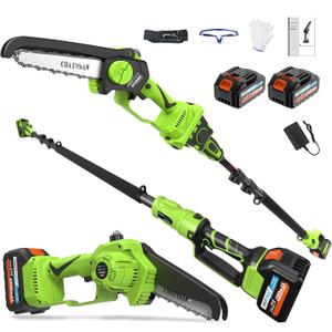 2-in-1 Cordless Pole Saw 8 InchMini Chainsaw, with 24.0Ah 21V Battery and Charger, Brushless Motor, Total Reach of Max 15ft, Electric Pole Saw for Tree Trimming and Hedge Cutting