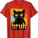 Funny Cat Bruh For Teens Boys Girls Men Women Meme Graphic T-Shirt Red , Size M