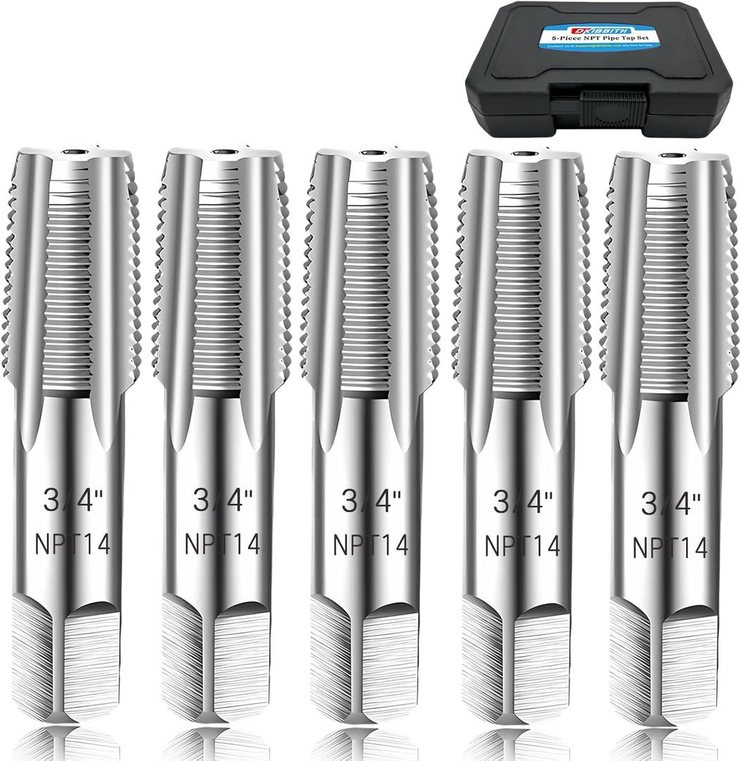 5-Piece NPT Pipe Tap Set, 3/4" NPT Tap Set Carbon Steel Hand Threading Plumbing Tap Set for Accurate Threads, Assorted Plumbers Mechanics DIY Thread Cutting Tools