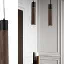 ELYONA Modern Bauhaus Pendant Light Fixtures, Walnut Wood Grain & Matte Black Metal, Industrial Cylinder Hanging Pendant Light for Kitchen Island Dining Room Bedroom Living Room GU10 LED Bulb Included