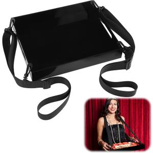 Novabright 1 Pack Acrylic Snack Serving Tray with Adjustable Strap 13 x 11 x 2 Inch Wearable Snack Serving Trays Carrier Tray for Girl 20's Theme and Movie Night Party Carnival (Black)