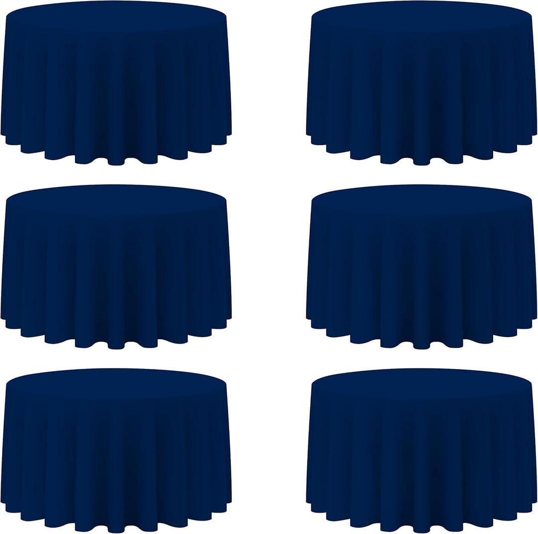 BRILLMAX 6 Pack Navy Blue Round Tablecloths 120 Inch for 60 Tables - 150 GSM Polyester Fabric, Floor Length Drop, Water, Stain & Wrinkle Resistant Cloth Cover for Wedding Reception Banquet Dining, Navy Blue, 120 In, 6 Pack